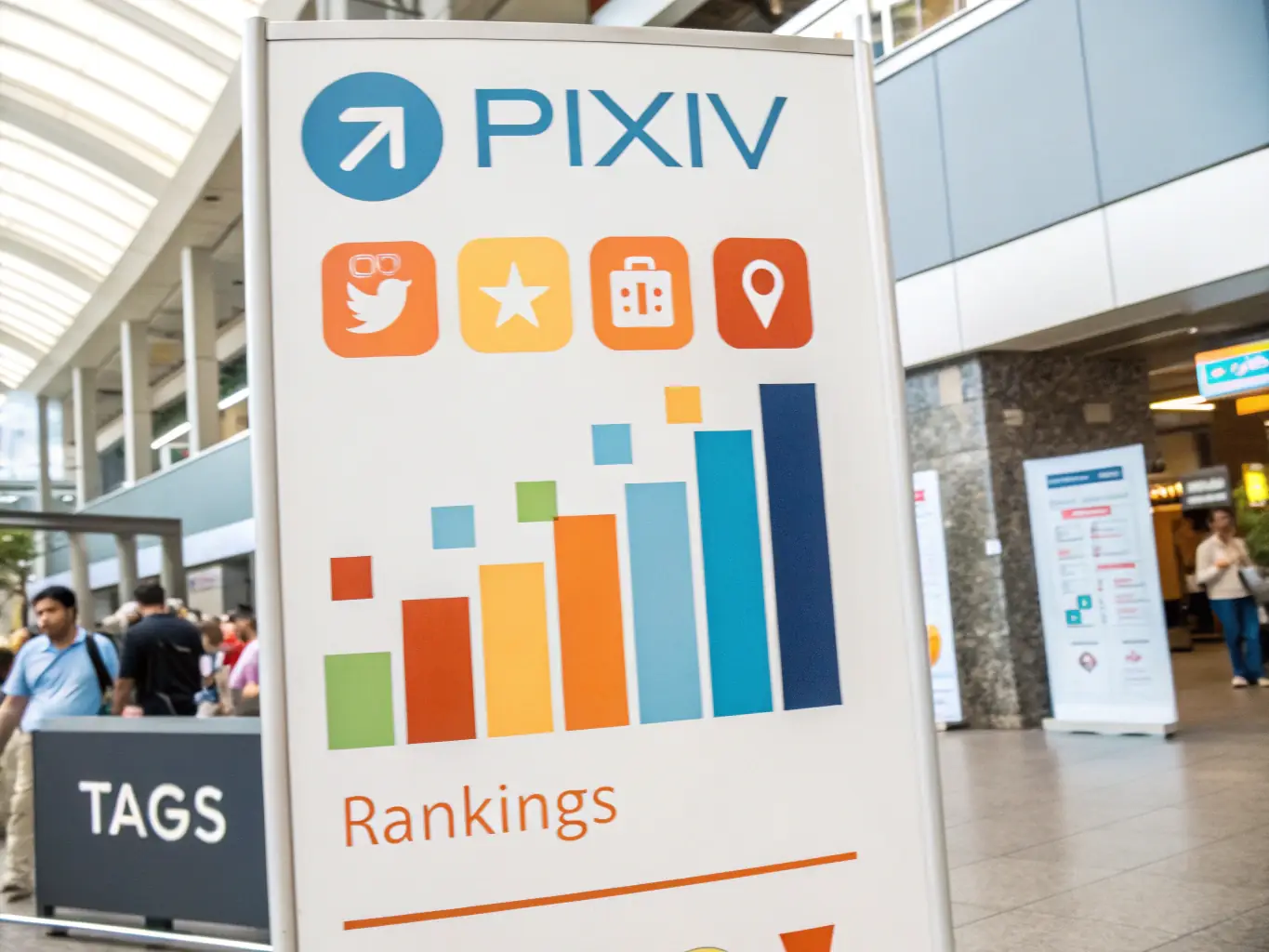 An infographic displaying the top trending tags and rankings on Pixiv, highlighting the latest popular content and themes.