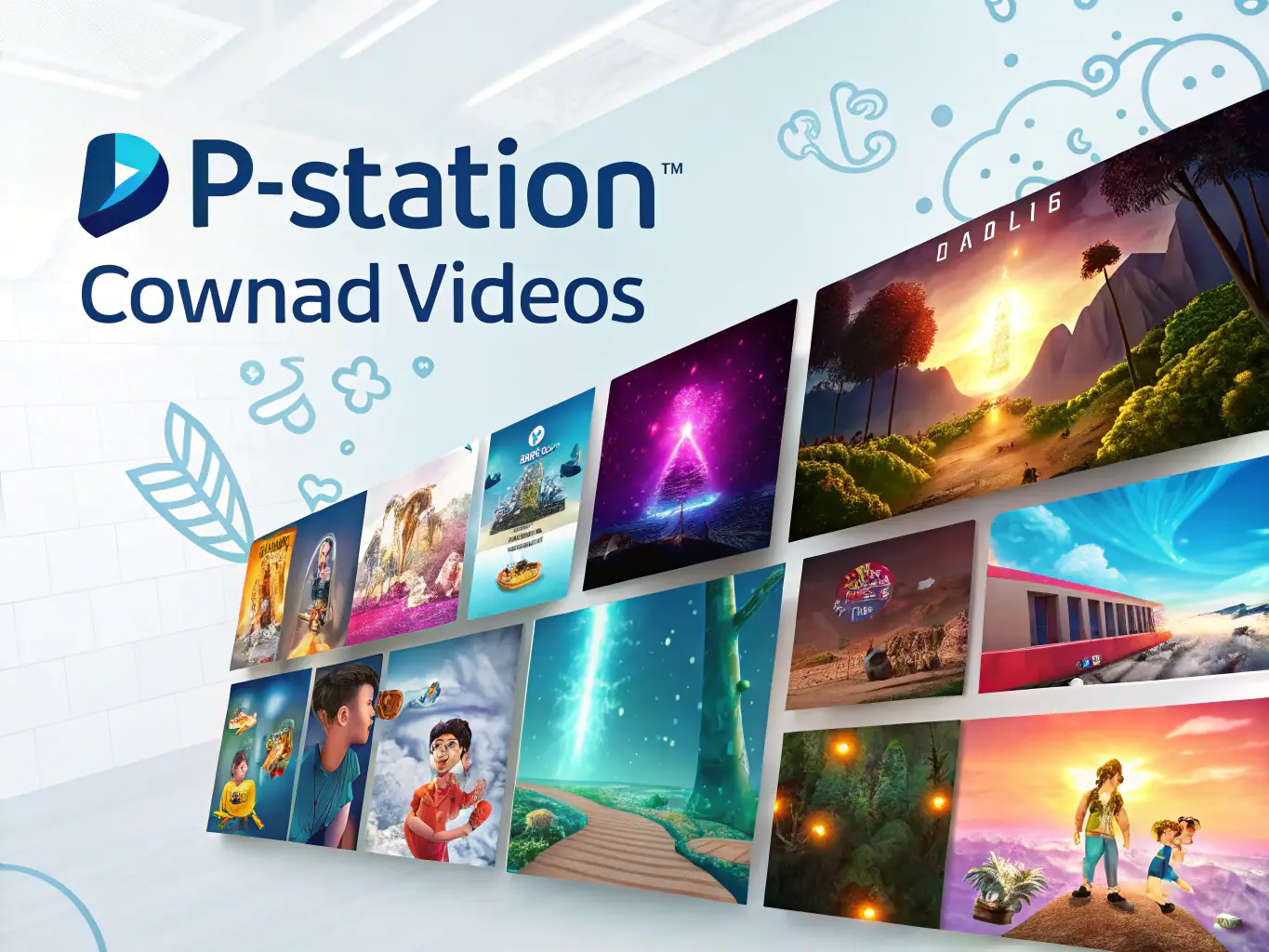 A collage of various Pixiv illustrations and animations, representing the diverse content available for download and analysis on P Station Videos.