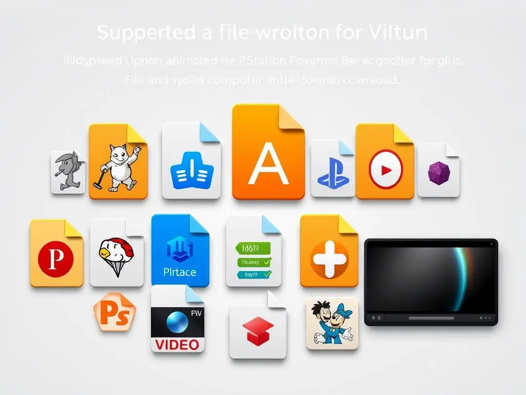 A graphic showcasing the various file formats supported by the P Station Video Download Tool, including illustrations, Ugoira animations, and videos.